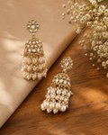Shilpakala Ornaments Gold Tone Kundan & Pearl Drop Jhumka Earrings for Women | Traditional Bridal Wedding Ethnic Earrings | Festive Jewellery