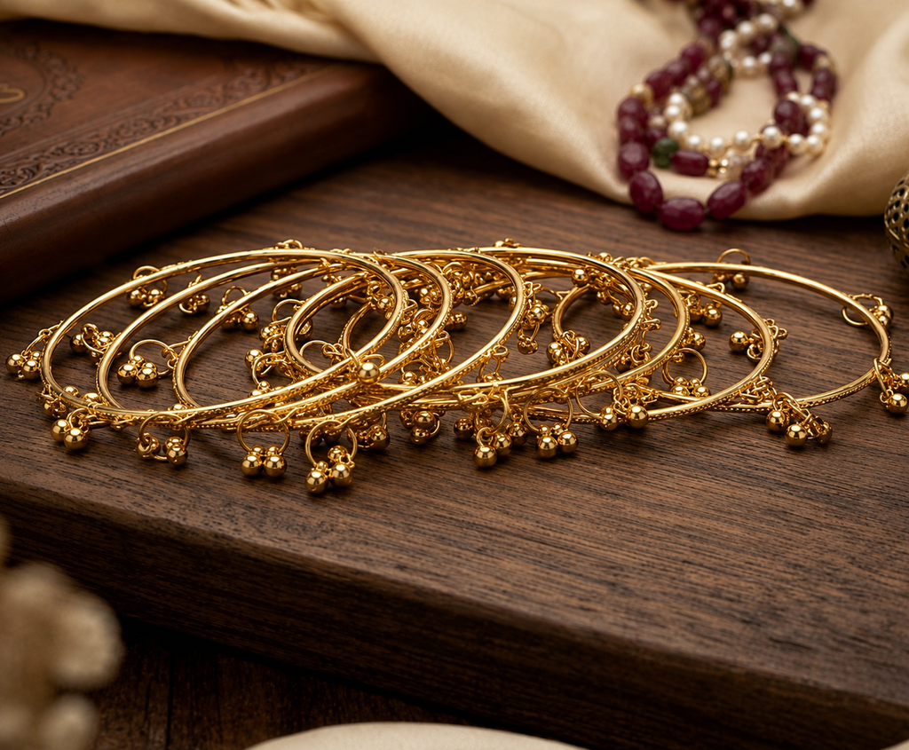 Women Traditional Ethnic Kashmiri Ghungroo Gold-Plated Bangles Set (Pack of 8) | Shilpakala Ornaments