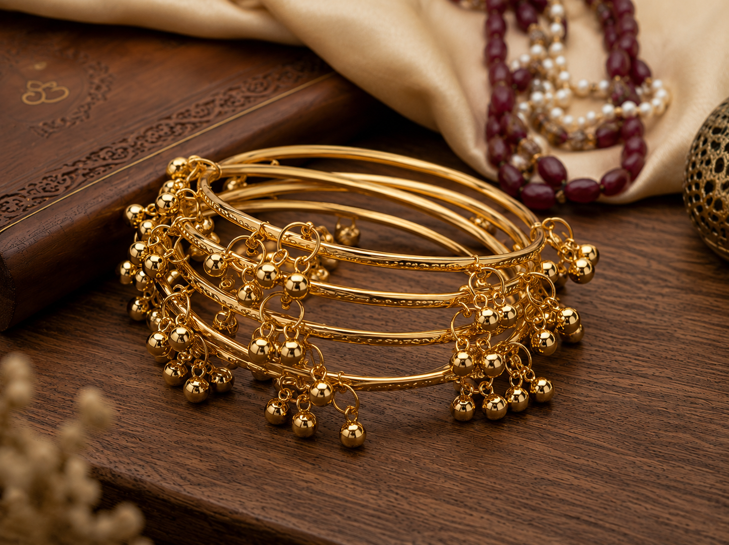 Women Traditional Ethnic Kashmiri Ghungroo Gold-Plated Bangles Set (Pack of 8) | Shilpakala Ornaments