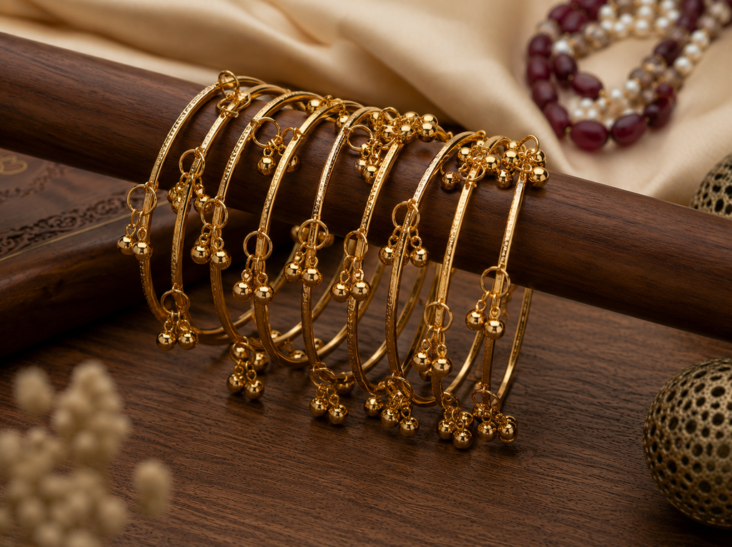 Women Traditional Ethnic Kashmiri Ghungroo Gold-Plated Bangles Set (Pack of 8) | Shilpakala Ornaments