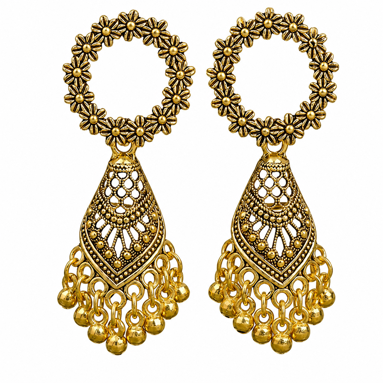 Golden Floral Charm Jhumka Earrings