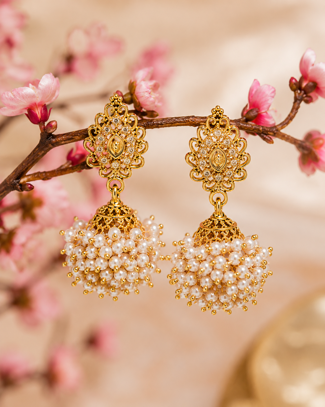 Shilpakala Ornaments Antique Gold Plated Traditional Pearl Jhumki Earrings for Women | Ethnic Wedding Party Wear Gold Tone Jhumka Earrings