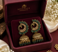 Shilpala Ornaments Gold Plated Antique Peacock Jhumka Earrings with Green Stones, CZ Crystals & Beads | Traditional Ethnic Earrings for Women & Girls