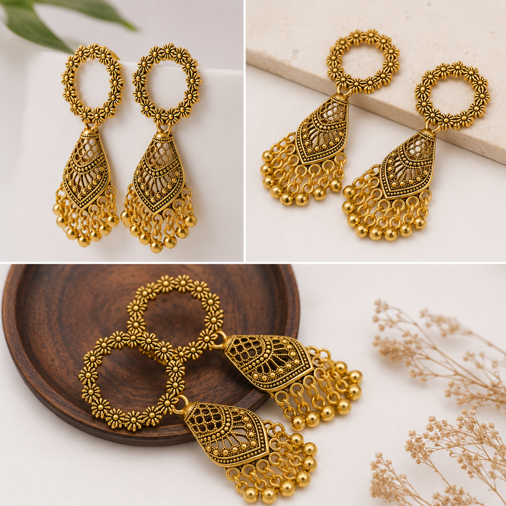 Golden Floral Charm Jhumka Earrings