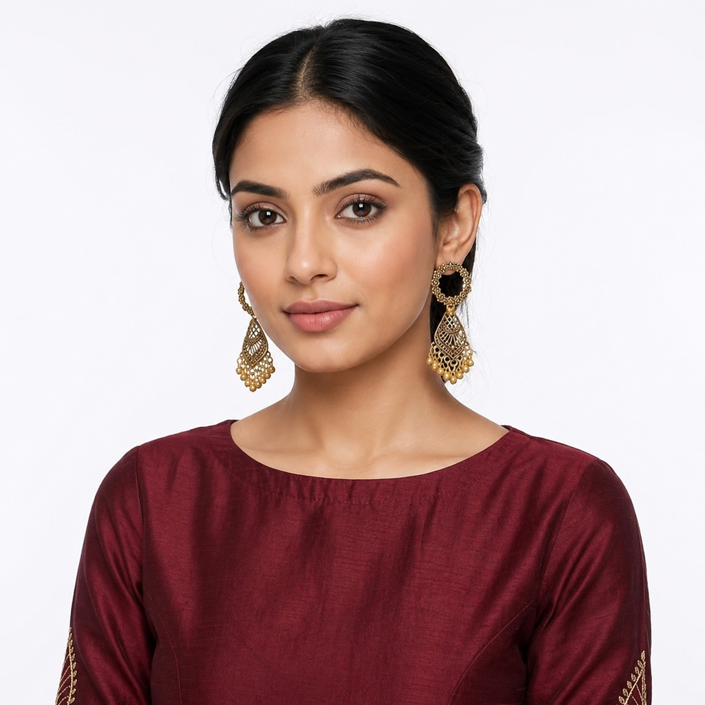 Golden Floral Charm Jhumka Earrings