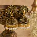 Shilpakala Ornaments Gold Plated Peacock Pearl Jhumka Earrings for Women | Antique Meenakari Traditional South Indian Temple Jhumki | Ethnic Bridal Party Wear