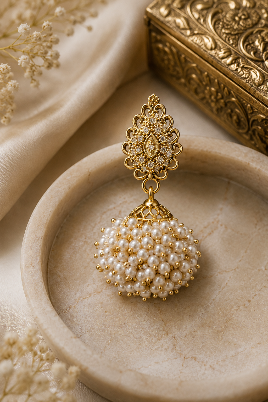 Shilpakala Ornaments Antique Gold Plated Traditional Pearl Jhumki Earrings for Women | Ethnic Wedding Party Wear Gold Tone Jhumka Earrings