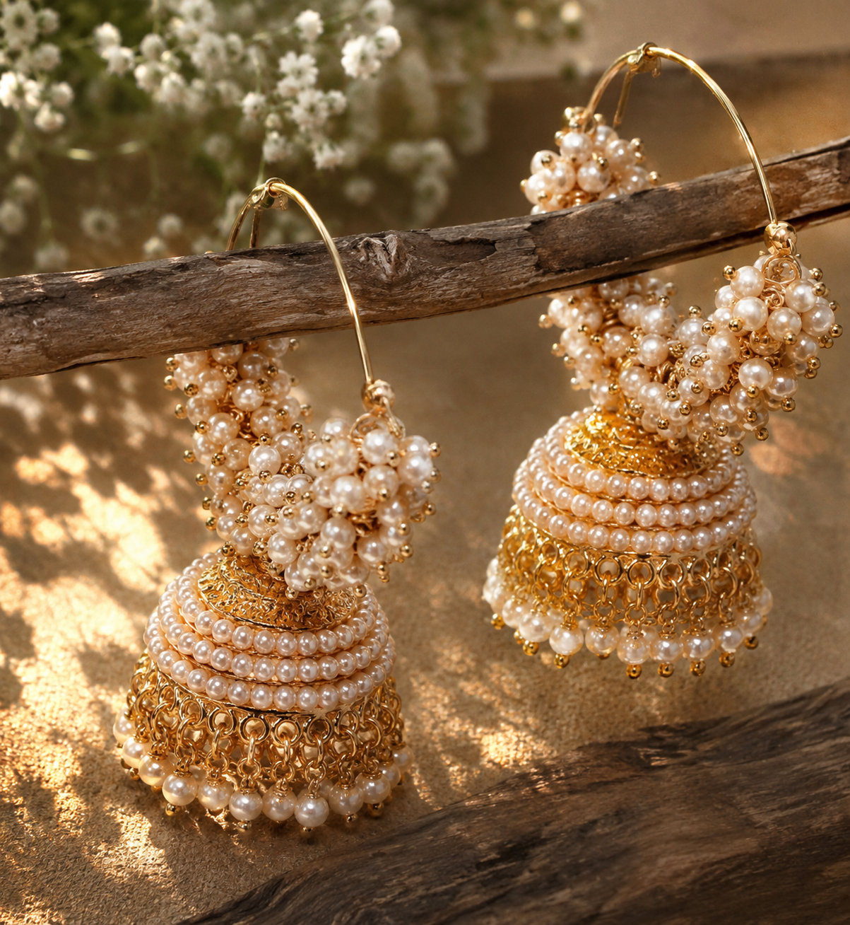 Shilpakala Ornaments Gold Plated Pearl Hoop Jhumka Earrings for Women | Traditional Festive Ethnic Jhumki | Wedding & Party Wear Jewellery