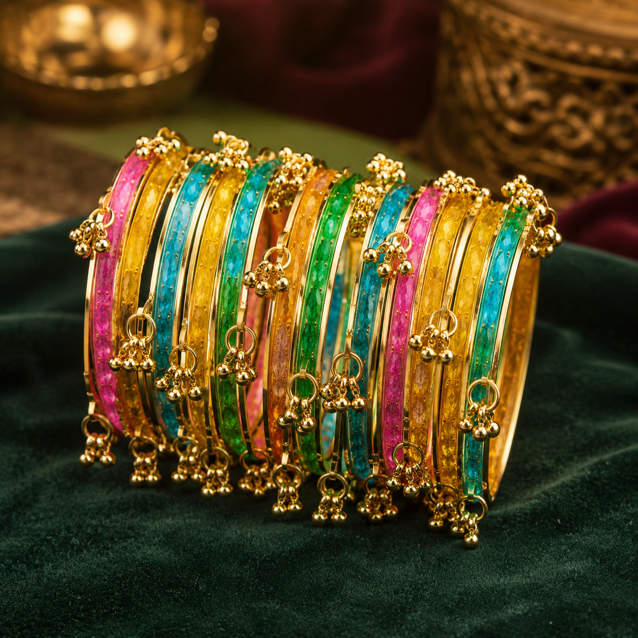 Shilpakala Ornaments Gold-Plated Multicolor Pearl Glass Bangles for Women | Kashmiri Style | Size 2.25
