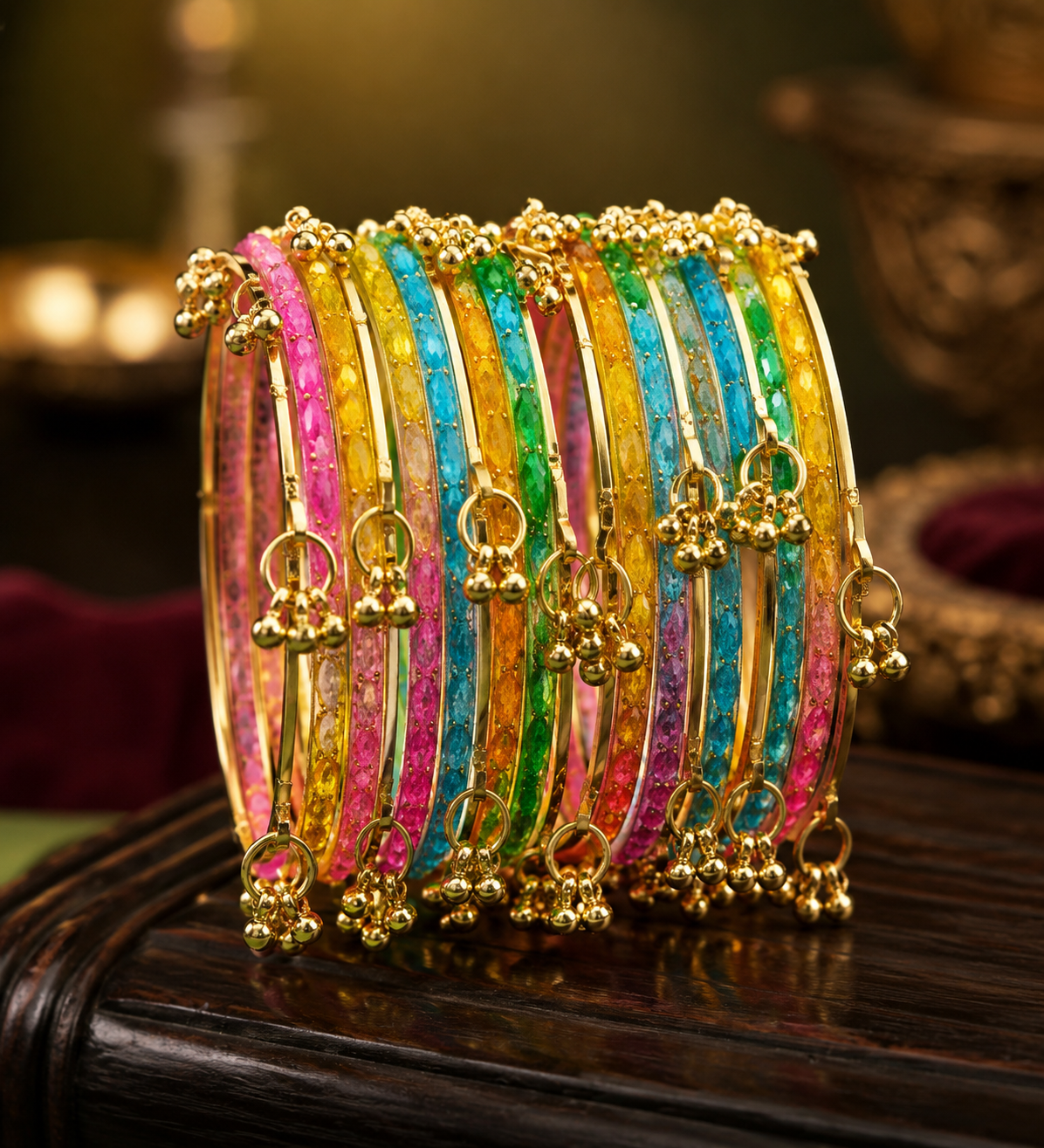 Shilpakala Ornaments Gold-Plated Multicolor Pearl Glass Bangles for Women | Kashmiri Style | Size 2.25